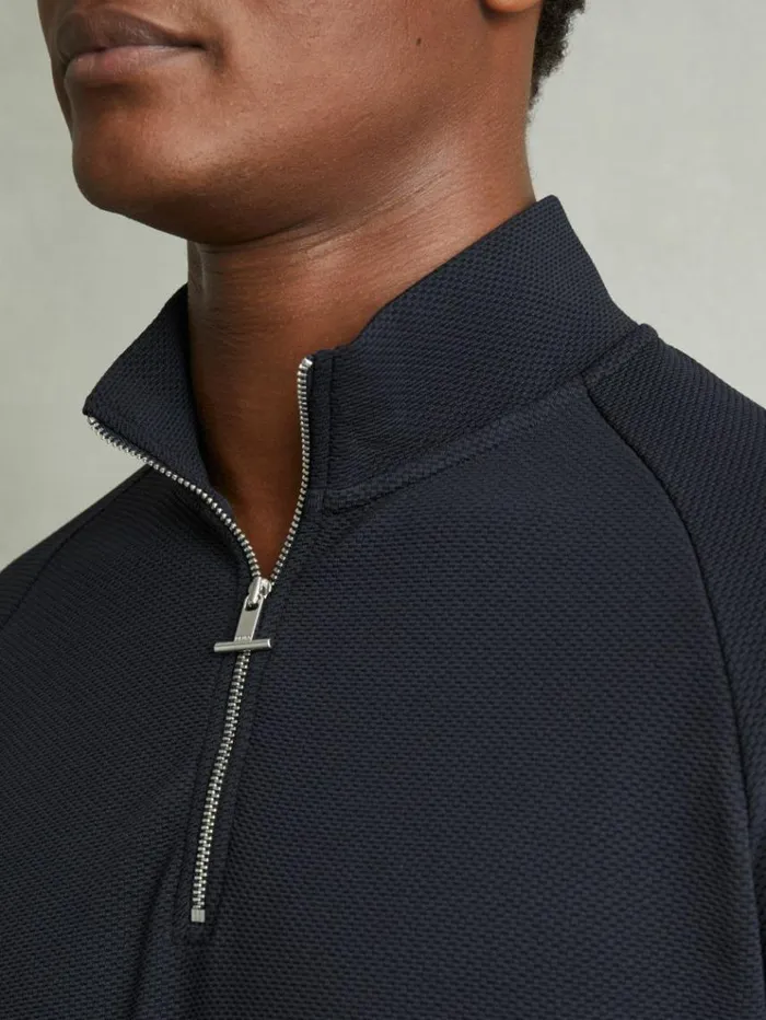 REISS Sweats Hoodies and Joggers Men Textured HalfZip FunnelNeck Sweatshirt Navy