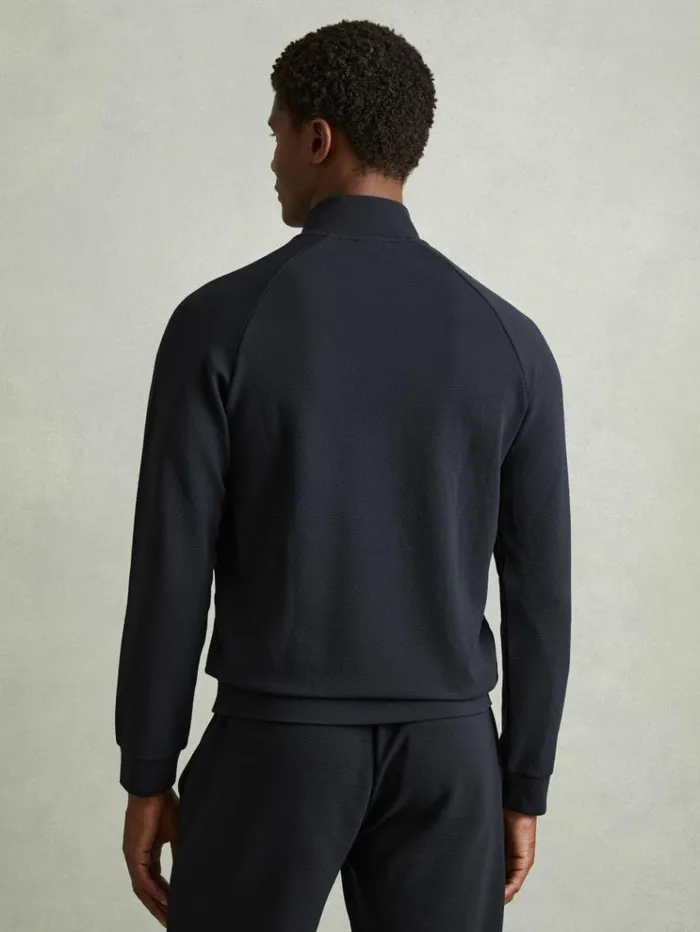 REISS Sweats Hoodies and Joggers Men Textured HalfZip FunnelNeck Sweatshirt Navy