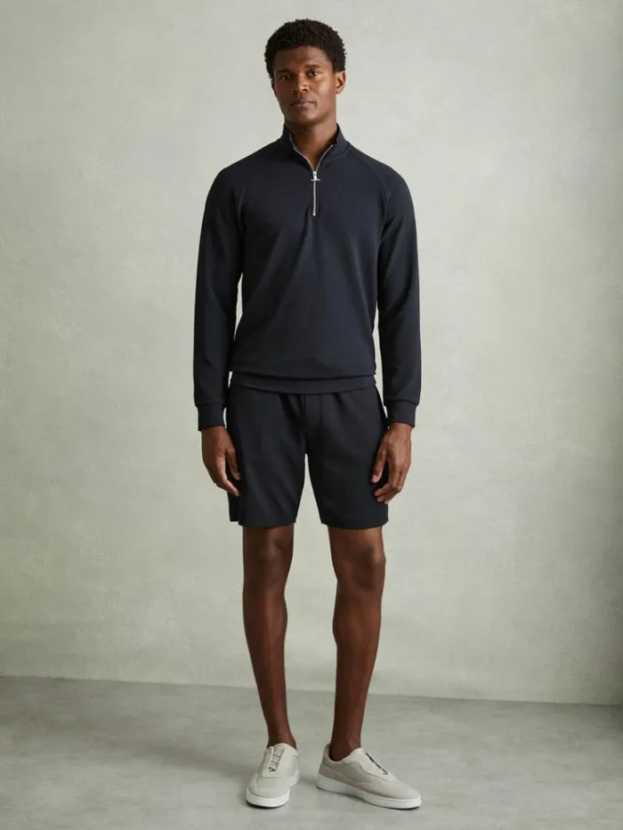 REISS Sweats Hoodies and Joggers Men Textured HalfZip FunnelNeck Sweatshirt Navy