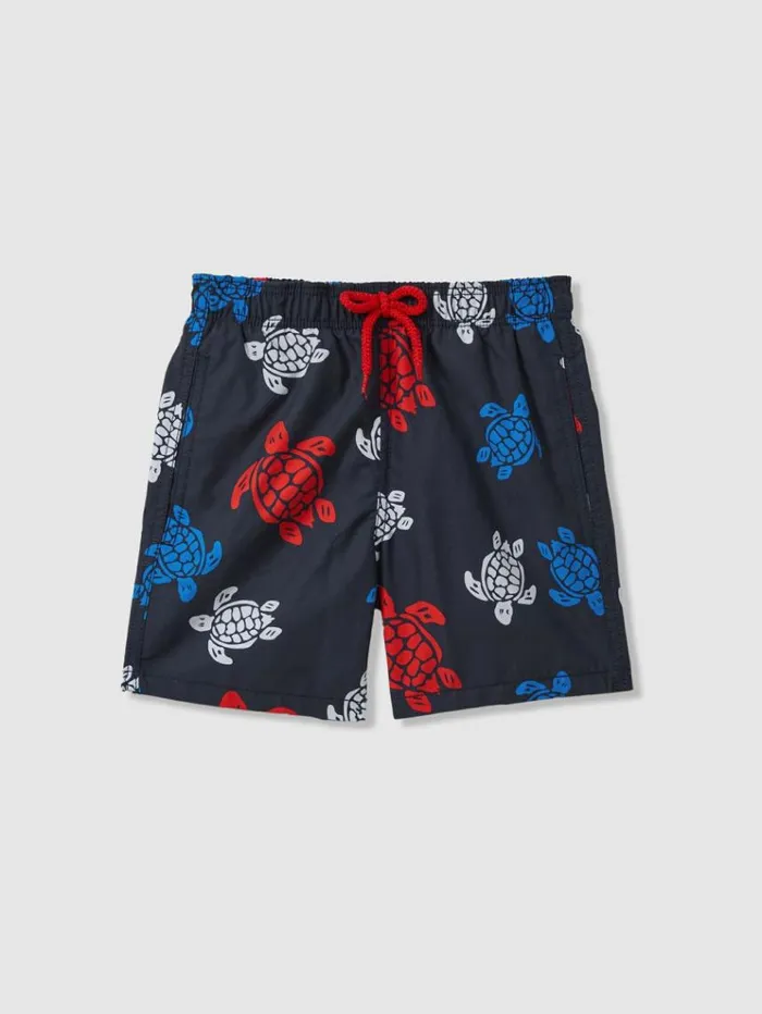 REISS Swimwear Children Vilebrequin Turtle Print Swim Shorts Bleu Marine