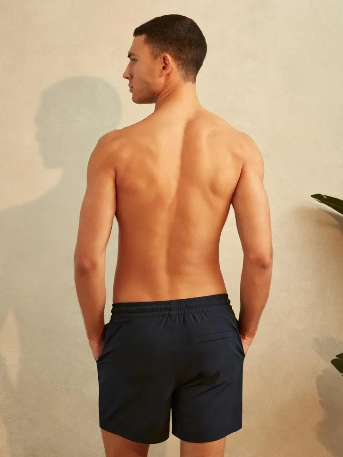 REISS Swimwear Men Plain Drawstring Waist Swim Shorts Navy