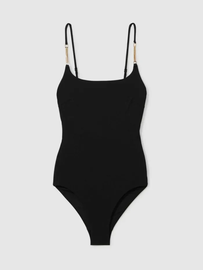REISS Swimwear Women Chain Detail Underwired Swimsuit Black