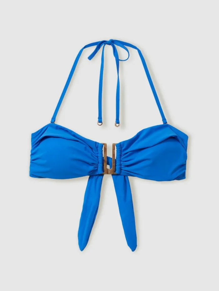 REISS Swimwear Women Gathered Bandeau Bikini Top Blue