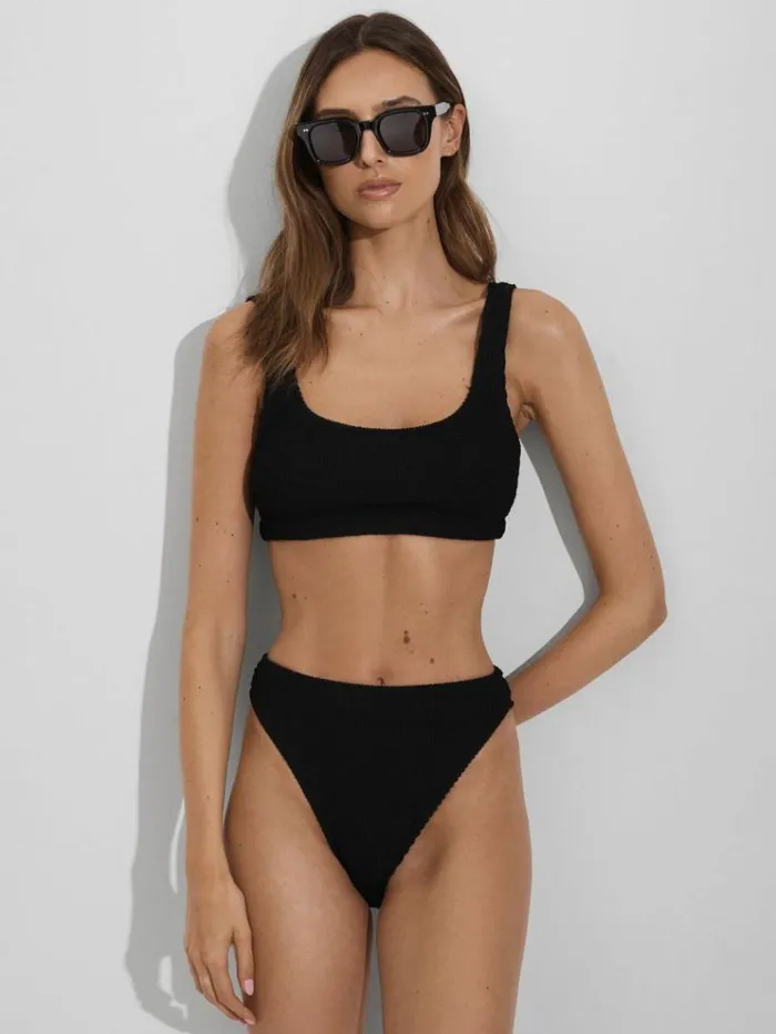 REISS Swimwear Women Good American Always Fits Textured Scoop Neck Bikini Top Black REISS Swimwear Women Good American Always Fits Textured Scoop Neck Bikini Top Black