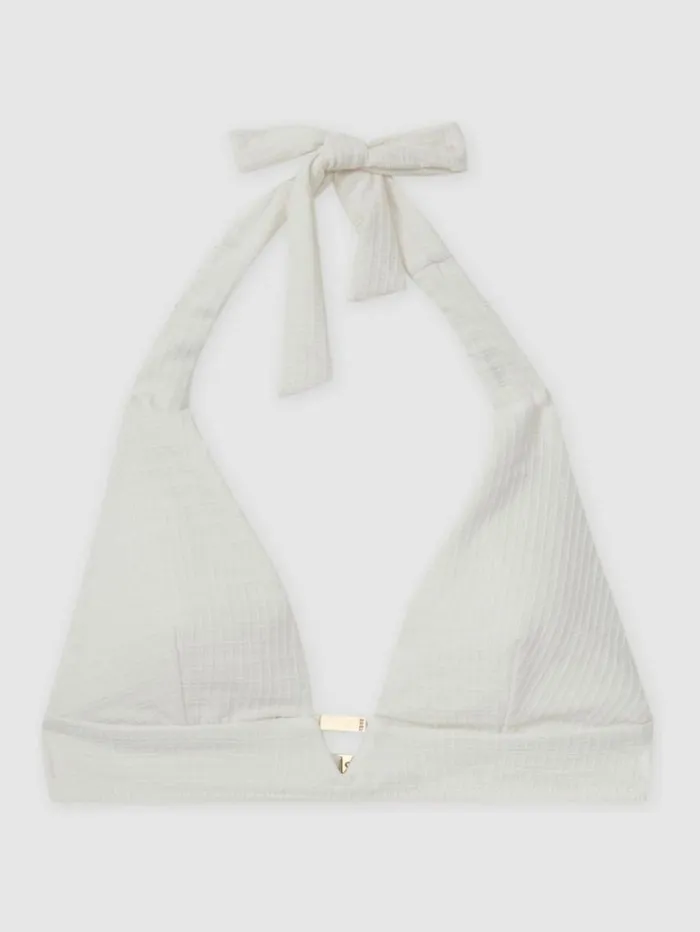 REISS Swimwear Women Halter Neck Waffle Bikini Top White