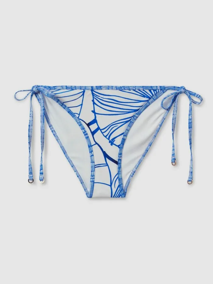 REISS Swimwear Women Printed Side Tie Bikini Bottoms Natural Print