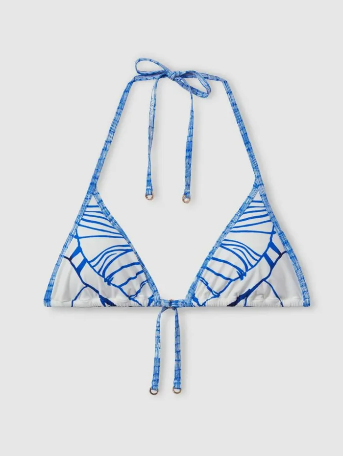 REISS Swimwear Women Printed Triangle Halter Neck Bikini Top Natural Print