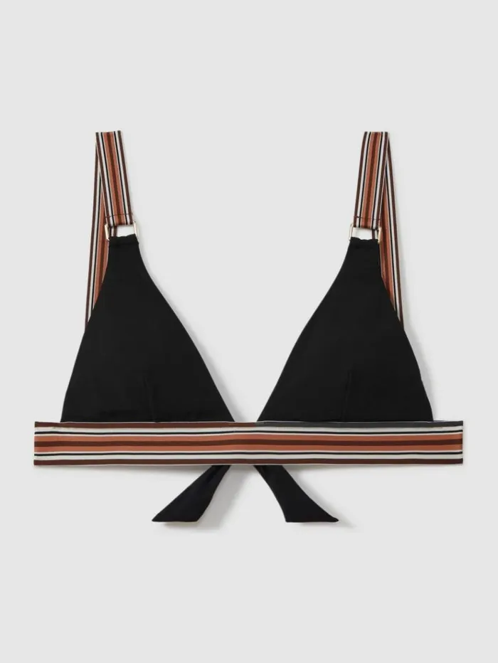 REISS Swimwear Women Striped Strap Bikini Top Blackbrown