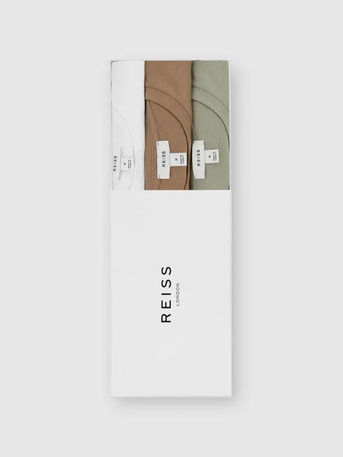REISS TShirts Men Crew Neck TShirts 3 Pack Camelpistachiowhite