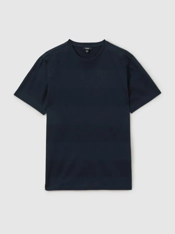 REISS TShirts Men Mercerised Jacquard Crew Neck TShirt Navy