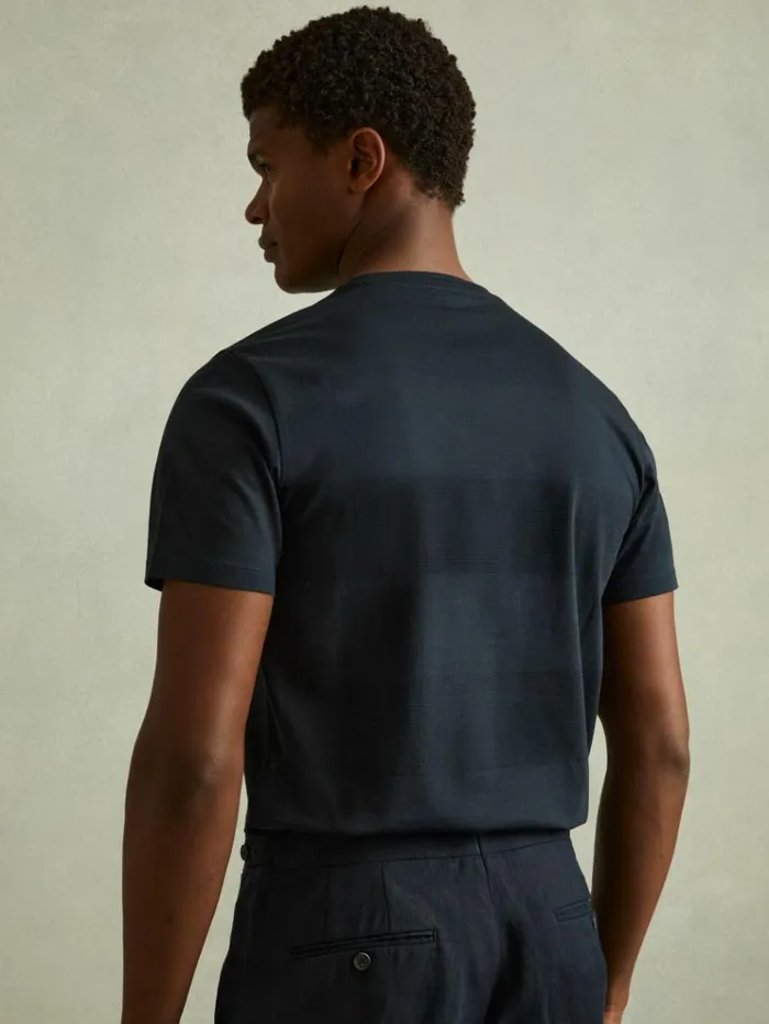 REISS TShirts Men Mercerised Jacquard Crew Neck TShirt Navy