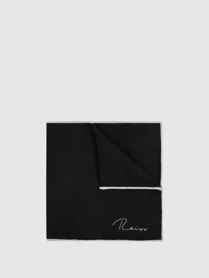 REISS Ties and Pocket Squares Men Plain Silk Pocket Square Black
