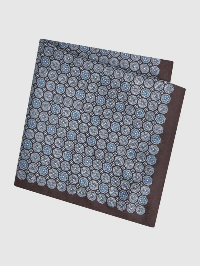 REISS Ties and Pocket Squares Men Silk Geometric Pocket Square Blue