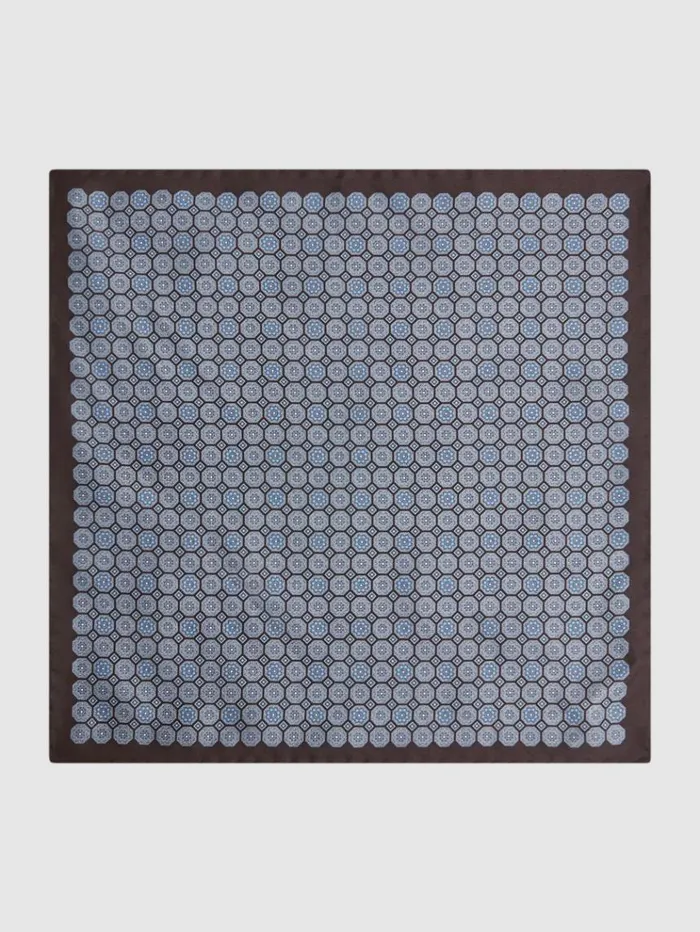 REISS Ties and Pocket Squares Men Silk Geometric Pocket Square Blue