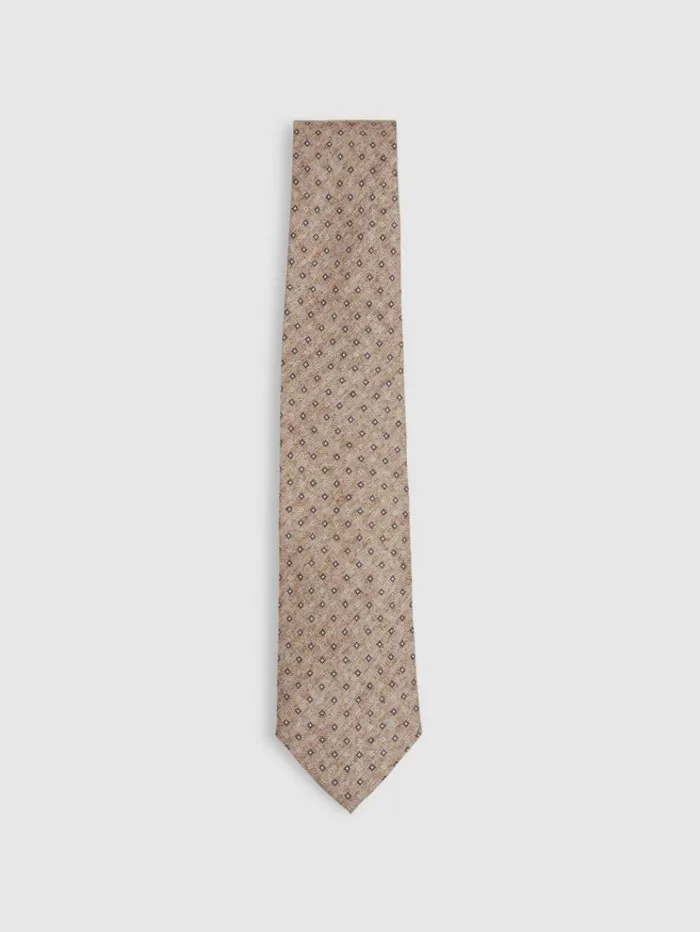 REISS Ties and Pocket Squares Men Silk Geometric Print Tie Oatmeal