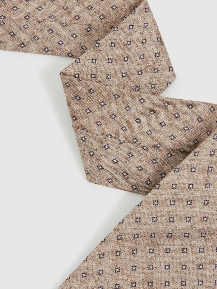 REISS Ties and Pocket Squares Men Silk Geometric Print Tie Oatmeal
