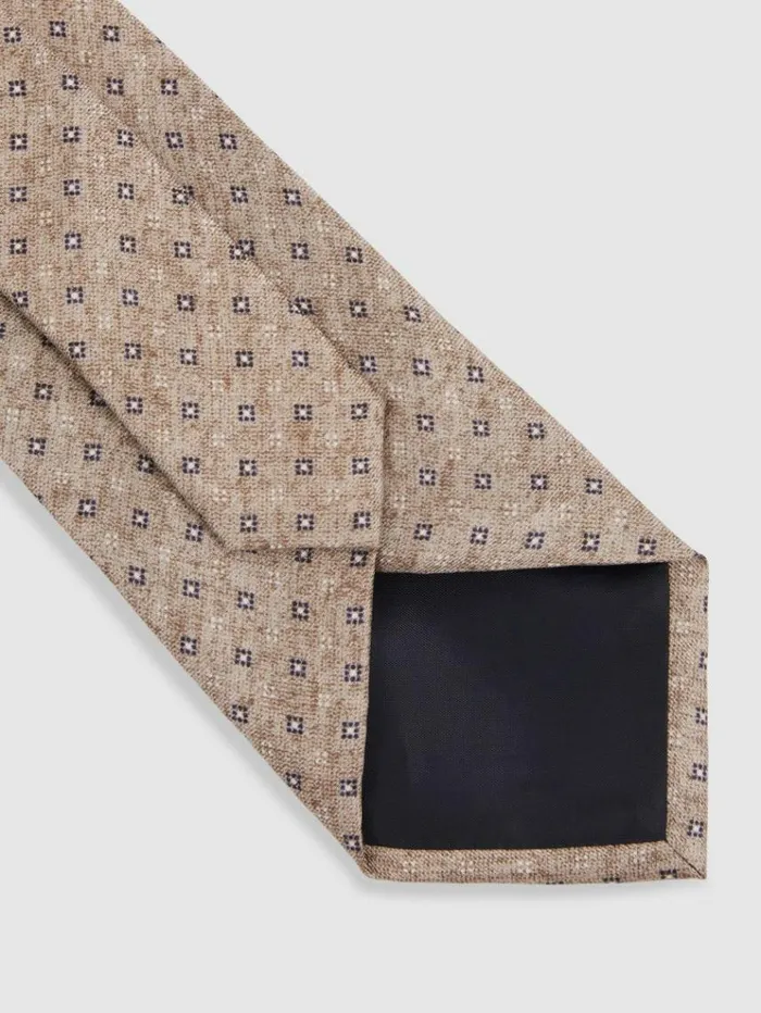 REISS Ties and Pocket Squares Men Silk Geometric Print Tie Oatmeal