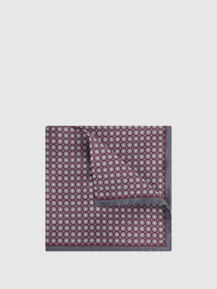 REISS Ties and Pocket Squares Men Silk Printed Pocket Square Bordeauxcharcoal REISS Ties and Pocket Squares Men Silk Printed Pocket Square Bordeauxcharcoal