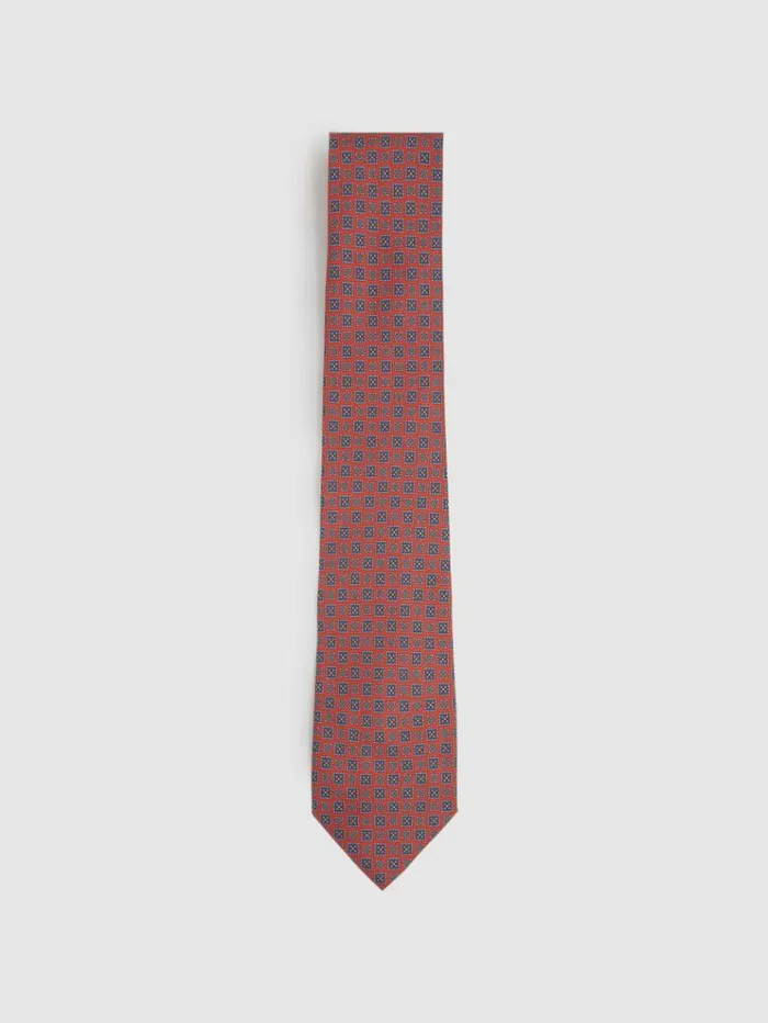 REISS Ties and Pocket Squares Men Silk Square Floral Tie Bright Orange