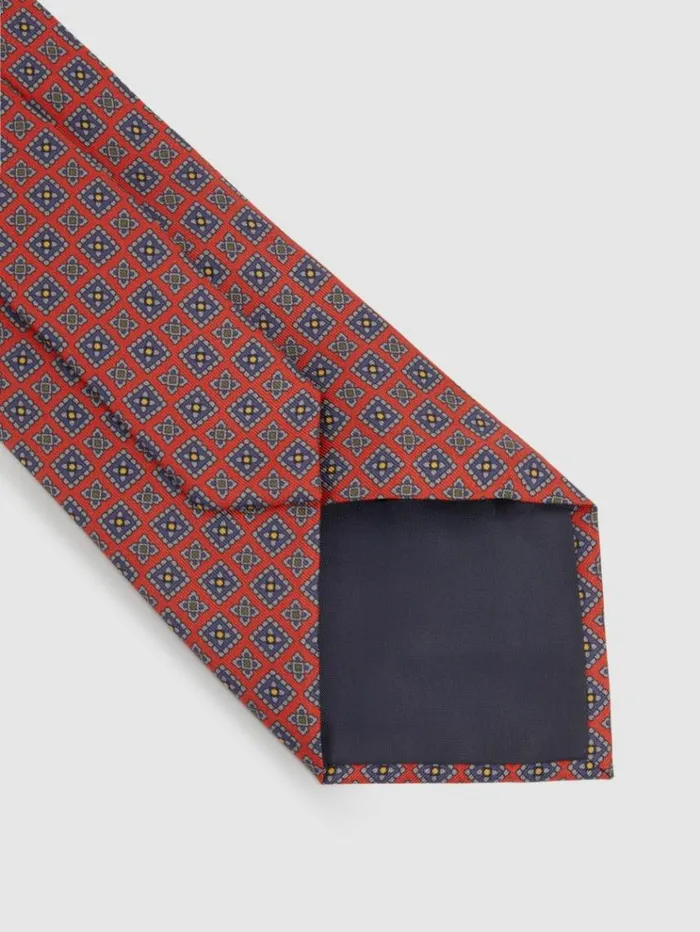 REISS Ties and Pocket Squares Men Silk Square Floral Tie Bright Orange