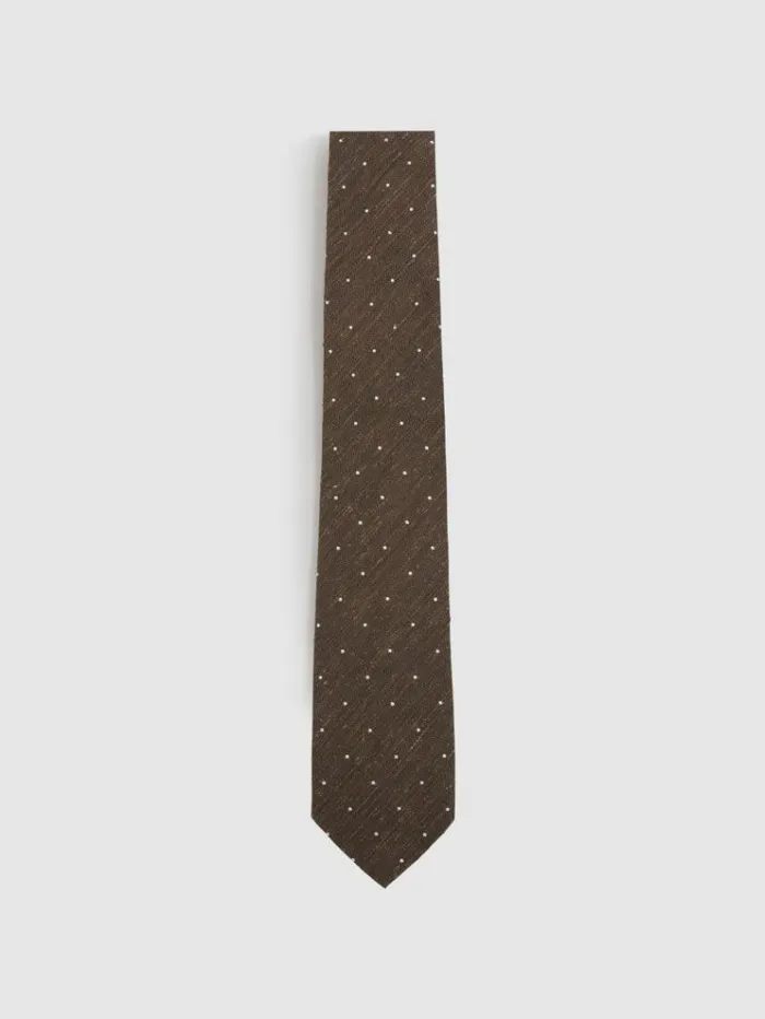 REISS Ties and Pocket Squares Men Textured Silk Blend Polka Dot Tie Dark Tobacco REISS Ties and Pocket Squares Men Textured Silk Blend Polka Dot Tie Dark Tobacco