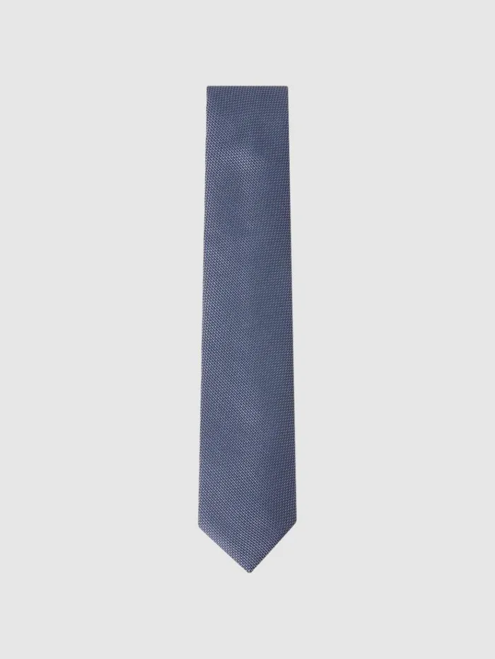 REISS Ties and Pocket Squares Men Textured Silk Blend Tie Airforce Blue
