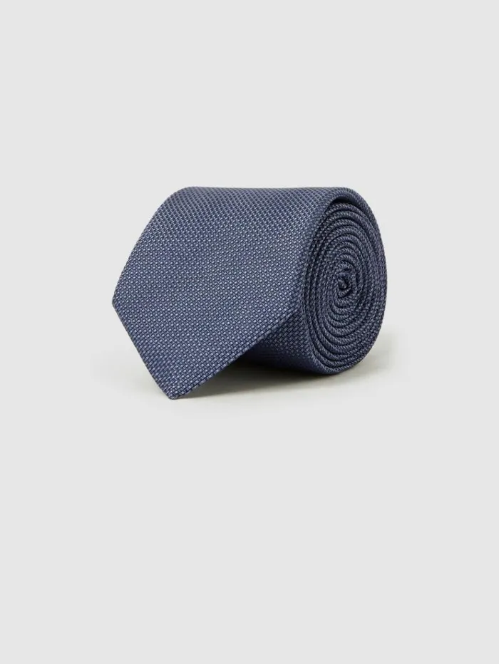 REISS Ties and Pocket Squares Men Textured Silk Blend Tie Airforce Blue