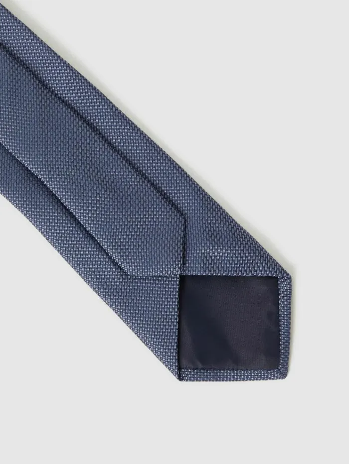 REISS Ties and Pocket Squares Men Textured Silk Blend Tie Airforce Blue
