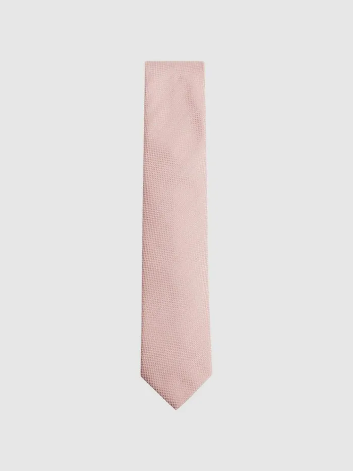 REISS Ties and Pocket Squares Men Textured SilkBlend Tie Soft Pink