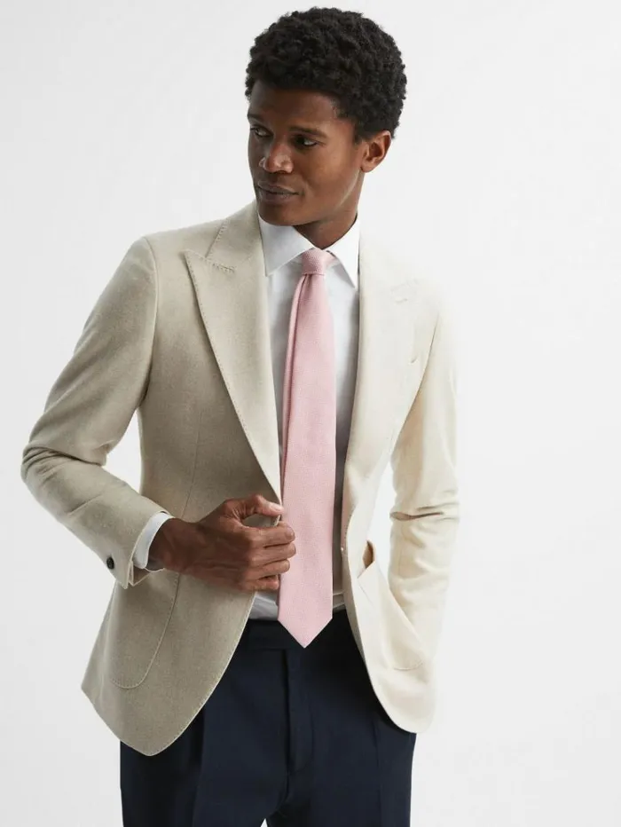 REISS Ties and Pocket Squares Men Textured SilkBlend Tie Soft Pink