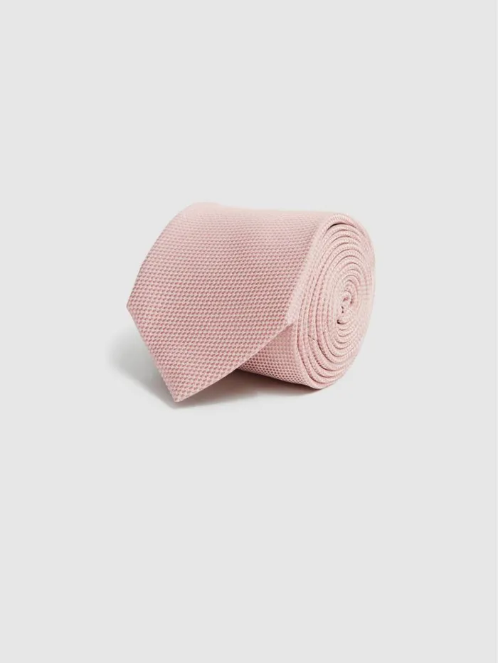 REISS Ties and Pocket Squares Men Textured SilkBlend Tie Soft Pink