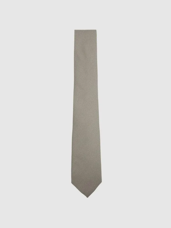 REISS Ties and Pocket Squares Men Textured Tie With Silk Light Sage