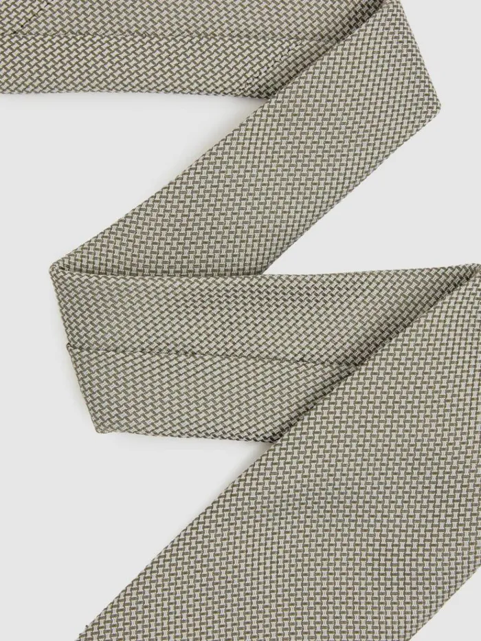 REISS Ties and Pocket Squares Men Textured Tie With Silk Light Sage