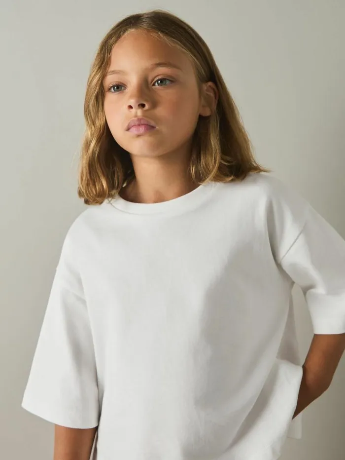 REISS Tops and TShirts Children Oversized Cotton Crew Neck TShirt Ivory