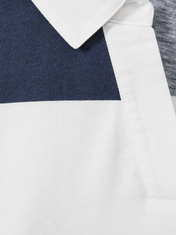 REISS Tops and TShirts Children Oversized Cotton Striped OpenCollar Rugby Top Navy