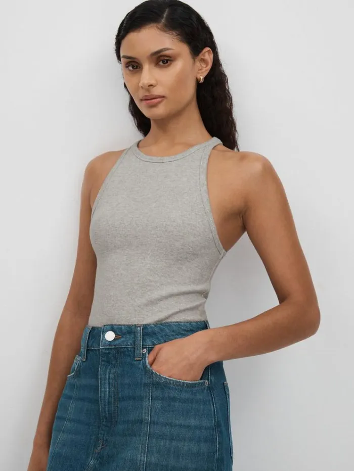 REISS Tops Women Good American Cotton Ribbed Vest Grey