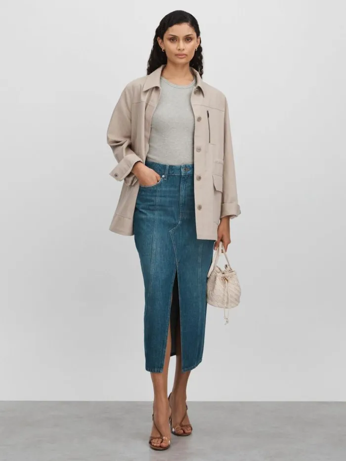 REISS Tops Women Good American Cotton Ribbed Vest Grey