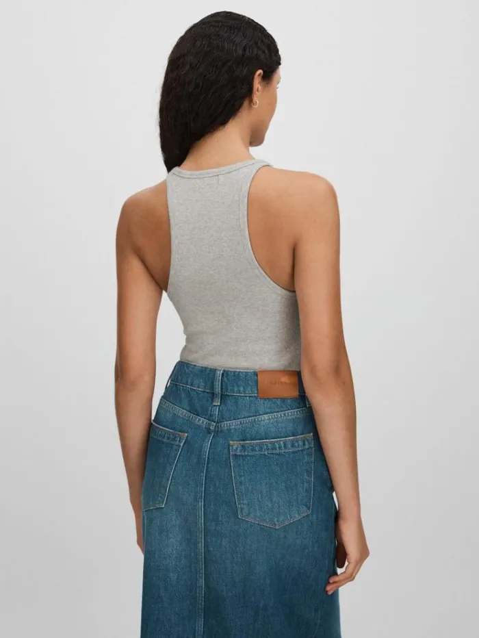 REISS Tops Women Good American Cotton Ribbed Vest Grey
