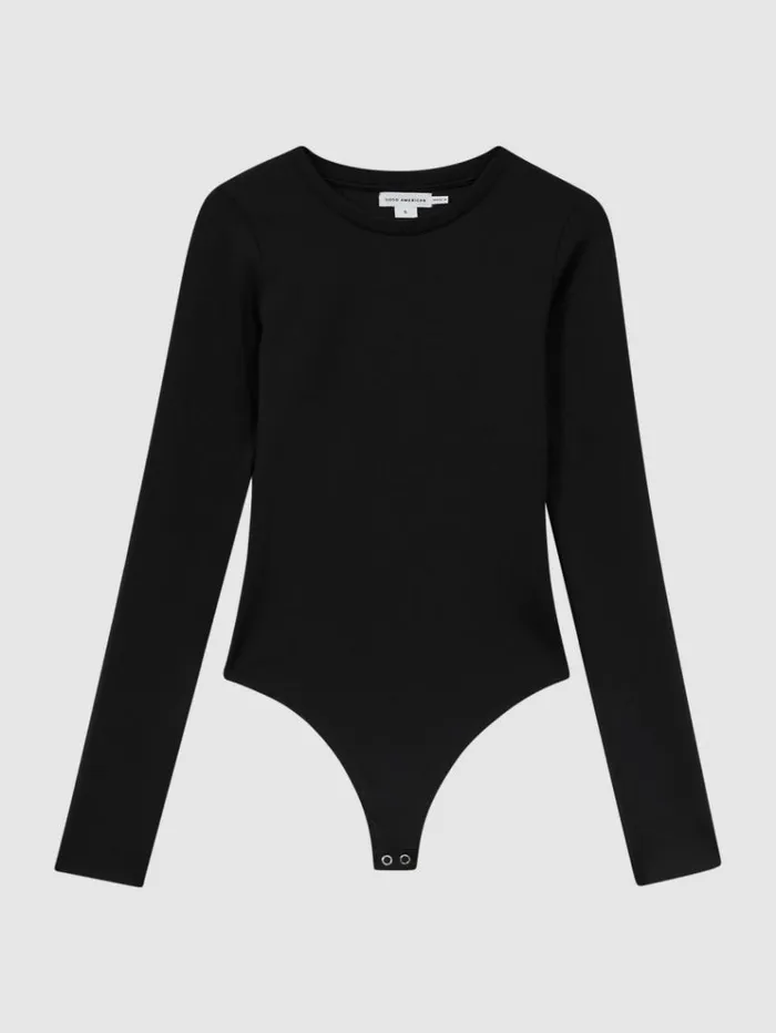REISS Tops Women Good American Crew Neck Thong Bodysuit Black