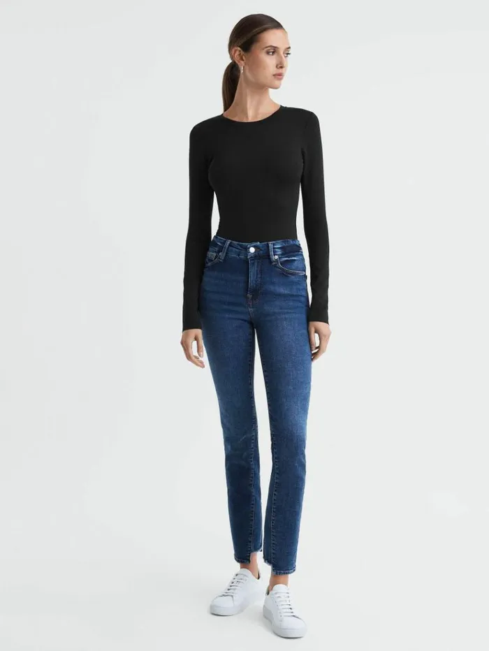 REISS Tops Women Good American Crew Neck Thong Bodysuit Black