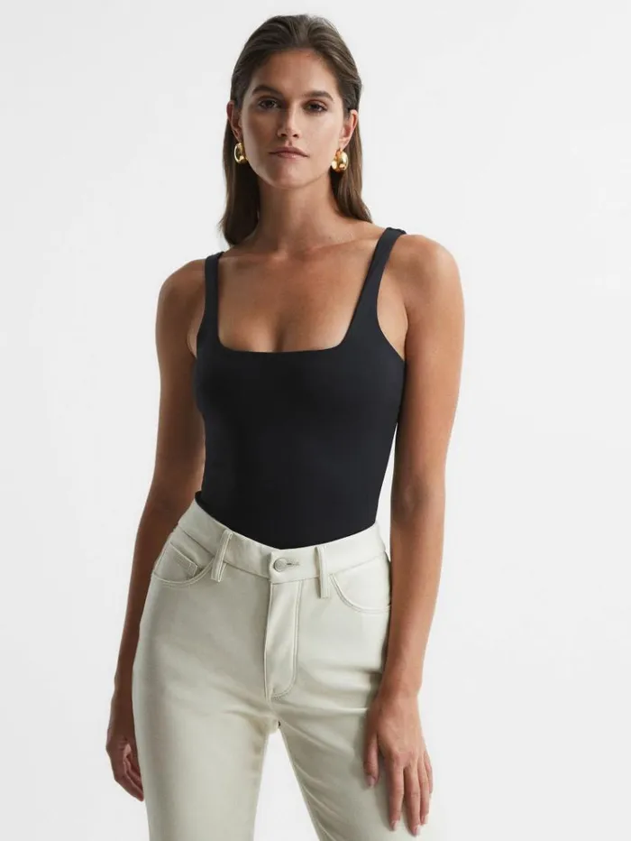 REISS Tops Women Good American Square Neck Bodies Black