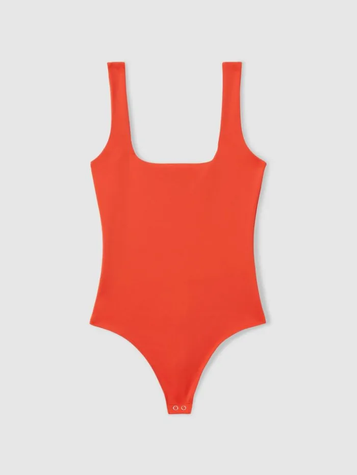 REISS Tops Women Good American Square Neck Thong Bodysuit Red