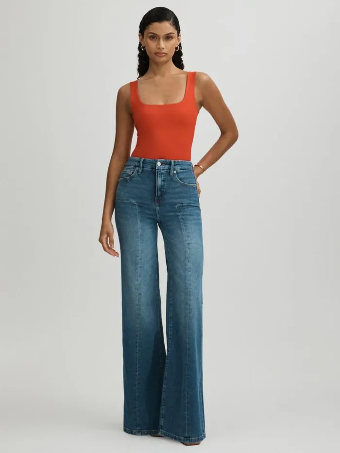 REISS Tops Women Good American Square Neck Thong Bodysuit Red