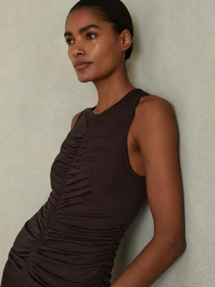 REISS Tops Women LyocellWool Ruched Vest Chocolate