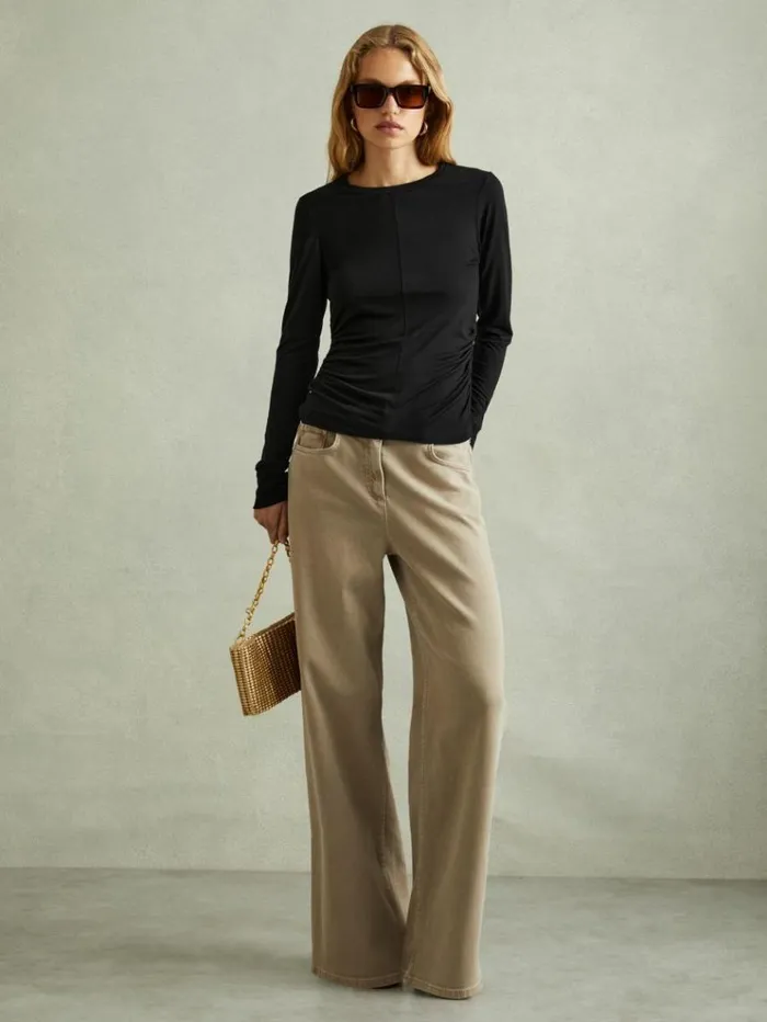 REISS Tops Women Marled Asymmetric Ruched Top Black REISS Tops Women Marled Asymmetric Ruched Top Black