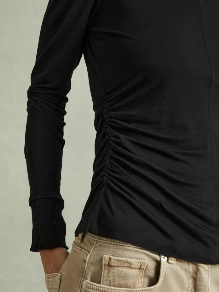 REISS Tops Women Marled Asymmetric Ruched Top Black REISS Tops Women Marled Asymmetric Ruched Top Black