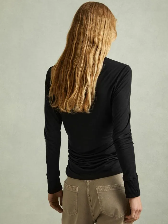 REISS Tops Women Marled Asymmetric Ruched Top Black REISS Tops Women Marled Asymmetric Ruched Top Black