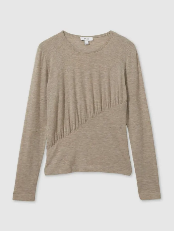 REISS Tops Women Marled Asymmetric Ruched Top Neutral