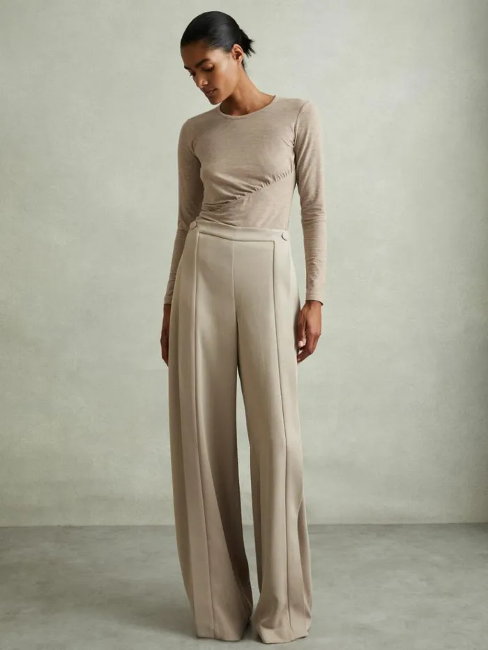 REISS Tops Women Marled Asymmetric Ruched Top Neutral