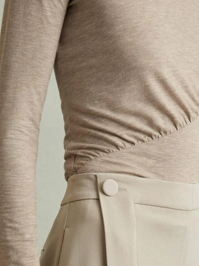 REISS Tops Women Marled Asymmetric Ruched Top Neutral